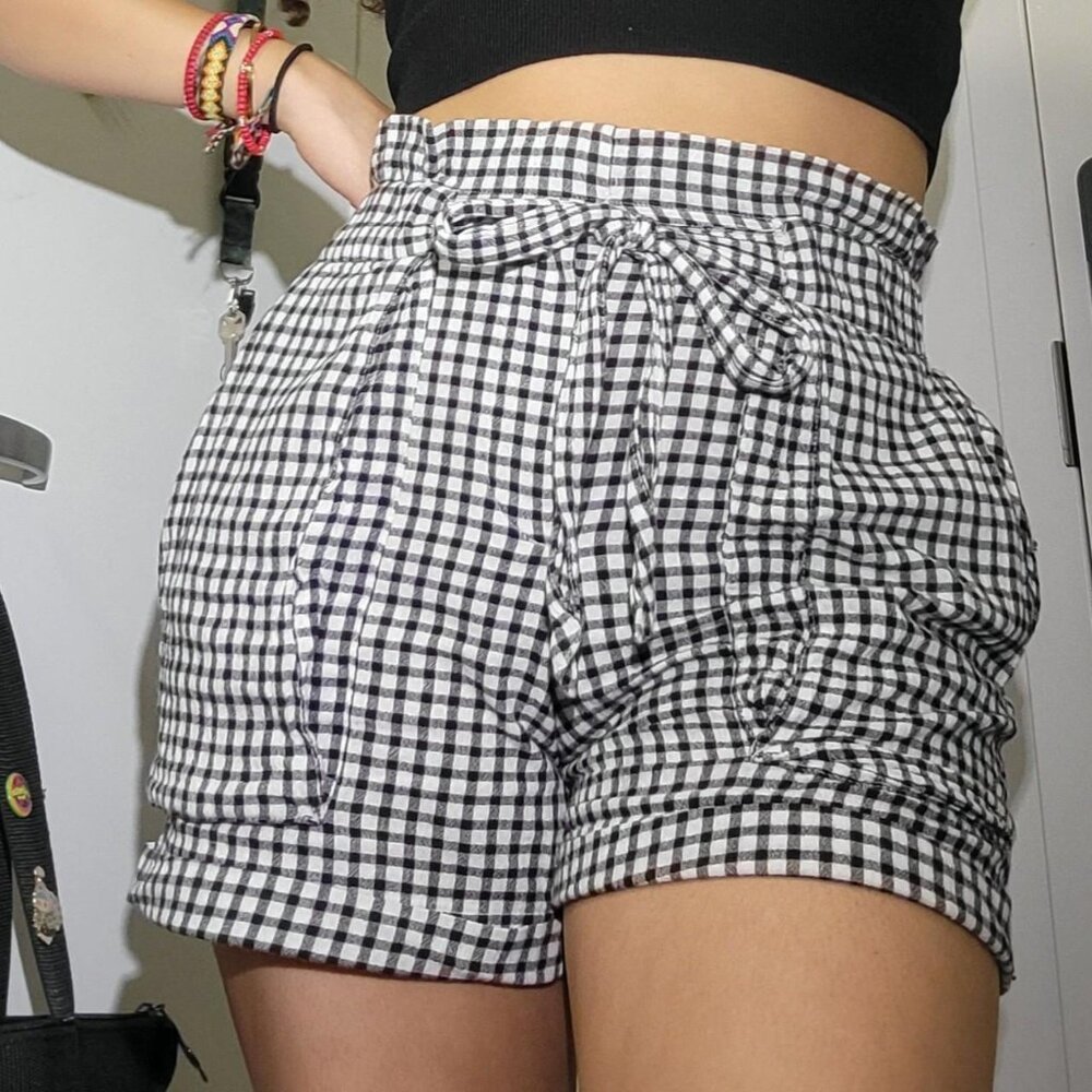 Mango black and white checkered shorts